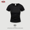 BE Women's Summer Solid Color Square Neck Front Shoulder Short Sleeve T-Shirt Waist U-Neck Top