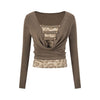 UNBDNS Fake Two-piece One-word Shoulder Design Long-sleeved T-shirt