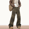 Jimmy Vintage Niche Leopard Print Loose Straight Jeans