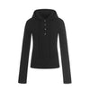 11KN Slim Fit Solid Color Half Open V-Neck Hooded Long Sleeve