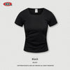 BE Solid Color Square Neck Shoulder Short Sleeve T-Shirt