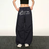 Jimmy Design High Waist Drawstring Letter Print Paratrooper Pleated Casual Pants