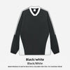 RS Academy Style Splicing Contrasting Color V-Neck Long Sleeve
