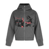 BLACKENERGY Grey Letter Print Hooded Zip-up Cardigan Sweater