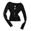 Pokiovo Spice Girl Hollow Crew Neck Slim-Fit Design Long Sleeve Knitted Sweater