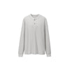 Old Money Waffle Henry Collar Contrast Color Neutral Loose Casual Long Sleeve