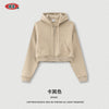 BE Women's Retro Solid Color Loose Crop Zipper Hoodie Jacket