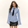 Jimmy Lazy Versatile Skinny Blue Striped Shoulder Long Sleeve Shirt