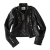Pokiovo Napoleon Double-breasted Locomotive Lapel Skinny Short Waist Leather Jacket