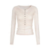 UNBDNS Lace Stitching Henry Neck Slim Sleeve T-Shirt
