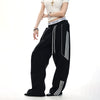 Jimmy Drawstring Design Sports Striped Wide-leg Slacks