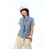 Jimmy The Crew Vintage Embroidered Plaid Front Shoulder Versatile Slim Short Sleeve Shirt