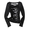 Pokiovo Retro Spice Girl Design Sense Printed Slim Skinny Hollow Design Blouse Long Sleeve