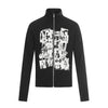 BLACKENERGY Vintage Portrait Print Zipper Stand-up Collar Long-sleeved Top