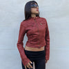 Strawberry Do Old Babes Stand-up Collar Pu Leather Jacket