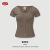 BE Women's Summer  Slim Top Deep U-Neck Short Sleeves