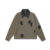 TaelePlus Trendy Brand Retro Bear Embroidery Pu Contrasting Color Collar Jacket Top Tooling Jacket