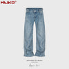 MIJKO Armor Pants Splicing Straight Slim Jeans