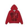 TaelePlusv Graffiti Letter Print Hot Diamond Loose Hooded Cardigan Sweater