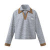 WHOLATE Fake Two-piece Half-zipper Polo Collar Striped Long Sleeve
