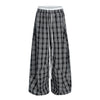 OREETA Black and White Plaid Pants Floor-to-ceiling High-waisted Straight-leg Wide-leg Pants