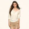 Jimmy V-neck Front Shoulder Slightly Transparent Lazy Slack Blouse Top