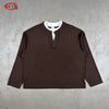 BE THRIVED Old Money Two-piece Henry Collar Half-Open Chest Loose Shoulder Top Long Sleeves